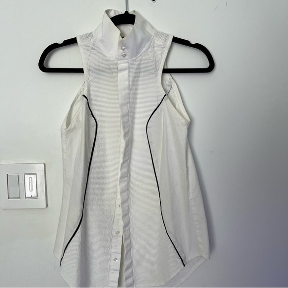 Josh Goot Sleeveless Cotton Tuxedo Blouse, White with details Black lines Sz S - Picture 2 of 9